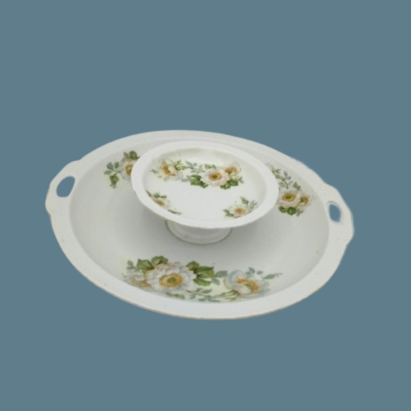 Vintage Other - Olive Oil Bread Dipping Plate Serving Two Tiered Rock Roses Germany Vintage